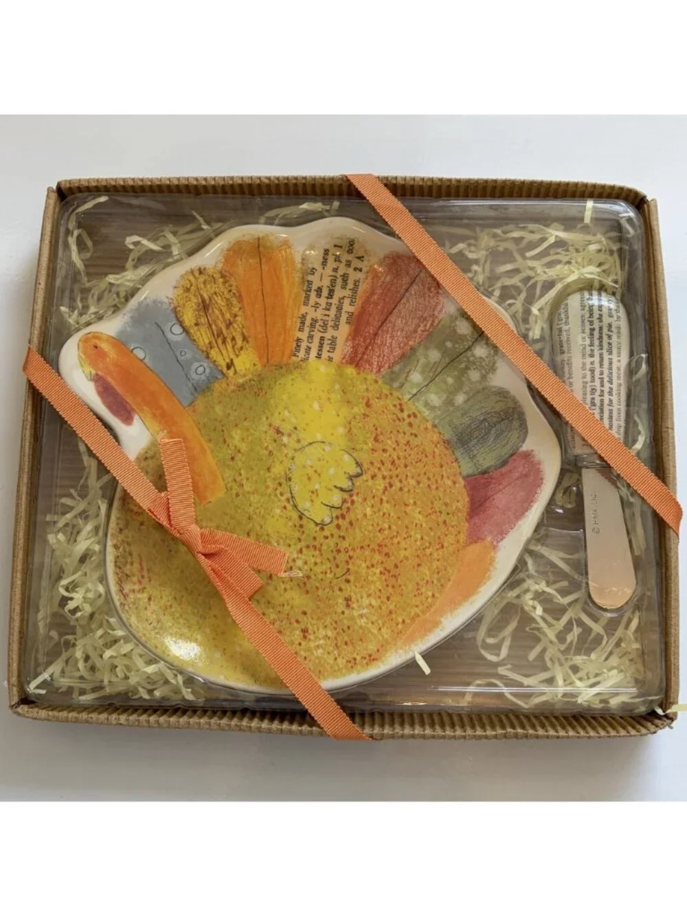 Hallmark Thanksgiving Turkey Serving Dish Spreader Set Ceramic NEW Fall Colors